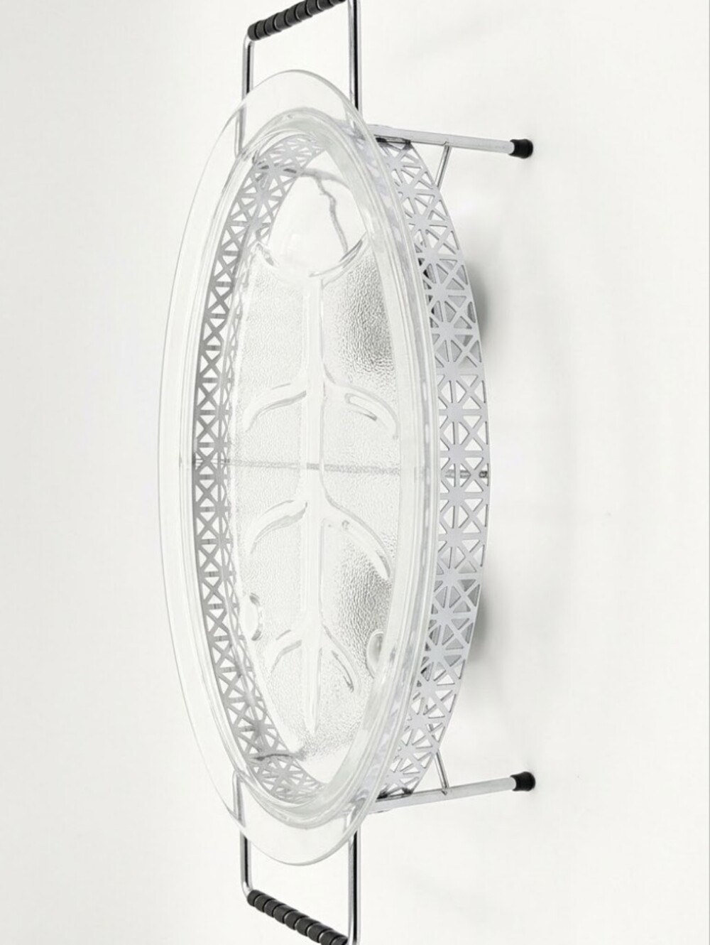 Atomic Era Inland Glass Well and Tree Platter Chrome Warmer Stand Set
